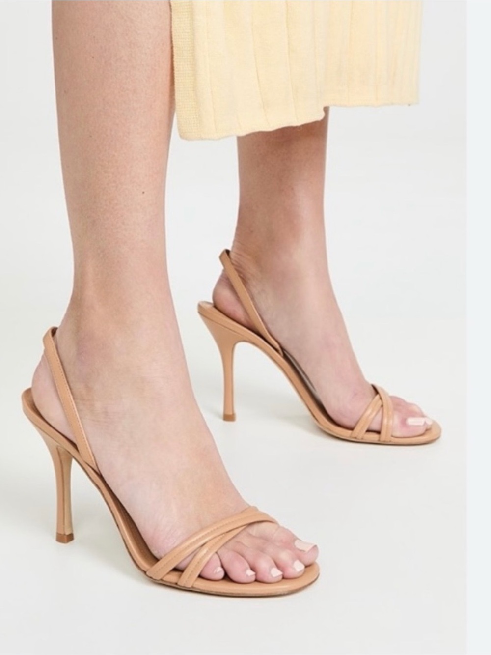 Larroude Nude Tan Strappy Slingback Heels